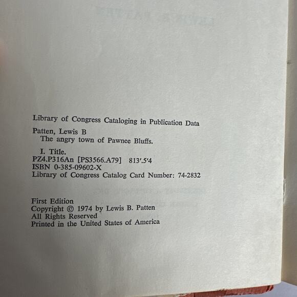 Lewis B PATTEN / The Angry Town of Pawnee Bluffs 1st Edition 1974 HC DJ - Picture 9 of 10